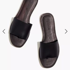 Madewell Boardwalk Leather Slide Sandals - Black, Size 7